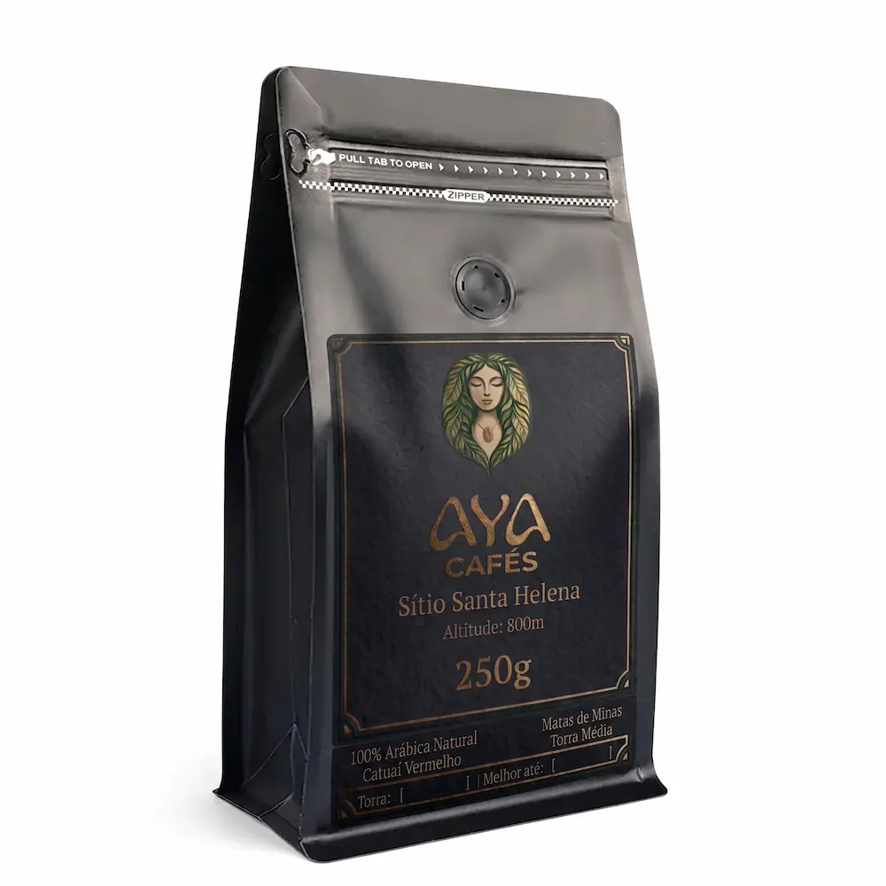 Embalagem preta do Especial Microlote Fermentado 250g, vista de lado